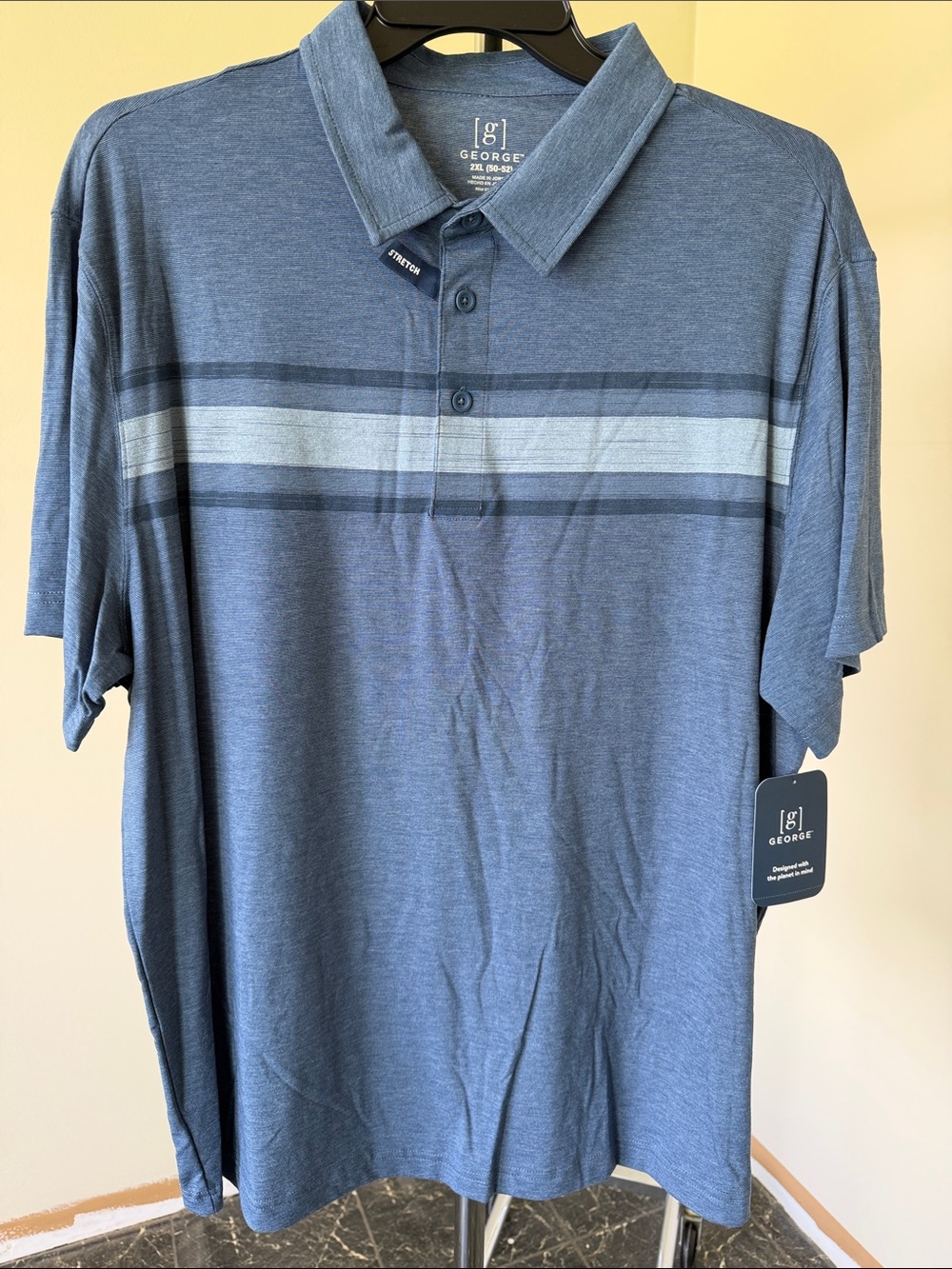 George Men's Casual Short-Sleeve Button-Down Shirt - Blue Sz 2XL